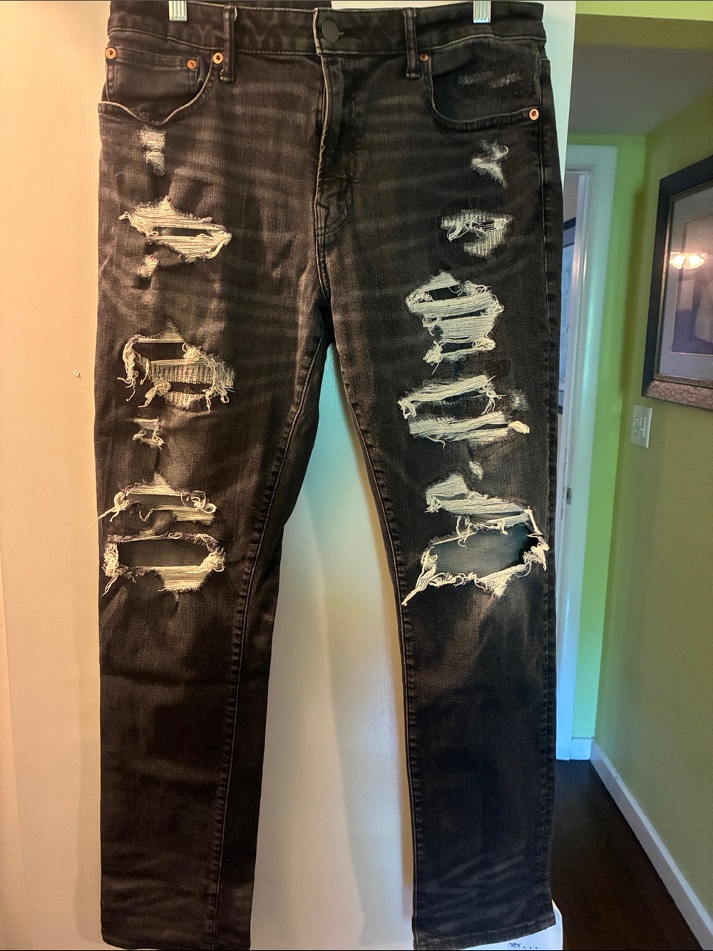Men's Distressed Black Ripped Jeans - Slim Fit